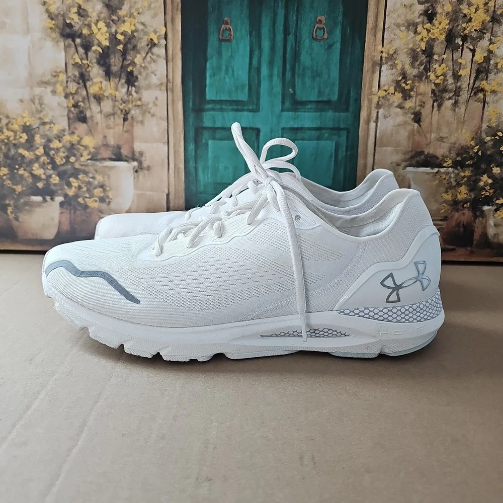 New Under Armour HOVR Sonic 6 White Silver Shoes 3026121-100 Men's 12.5  Shoes